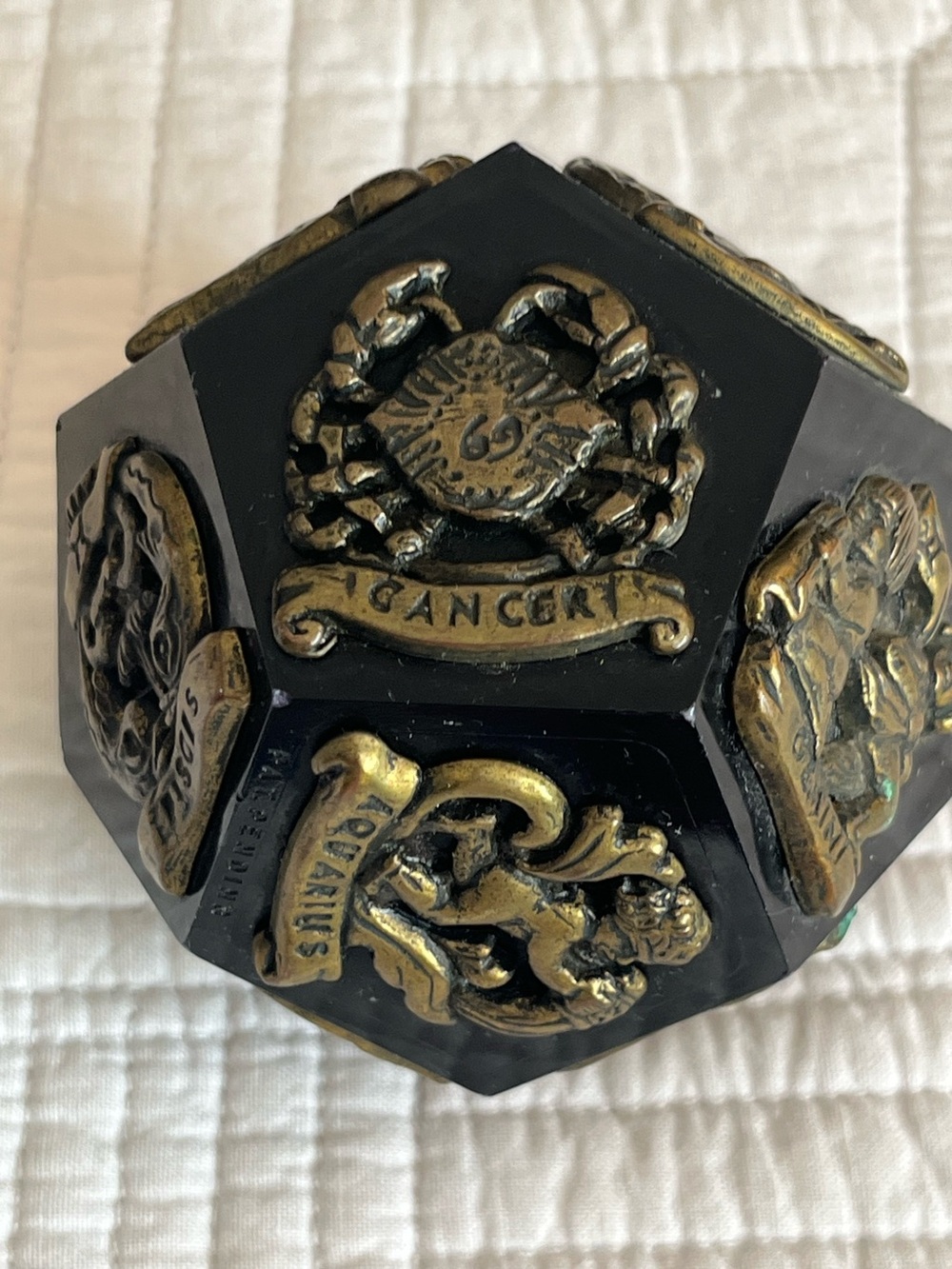 vintage zodiac 12-sided (dodecahedron) paperweight or decorative piece